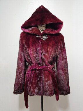 New Real Kopenhagen MINK Fur Coat Jacket Blazer Belted Wine Red Burgundy No Fox